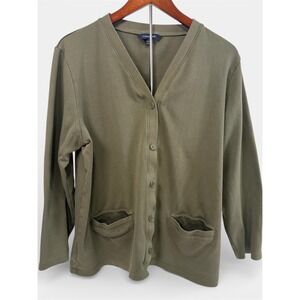 Lands' End‎ Cardigans Set of 2 Women's XL Cotton V-Neck Pockets Green and Brown